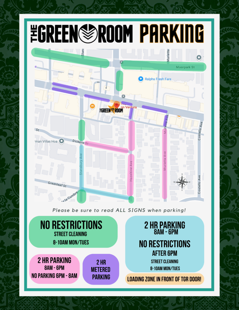 Parking at The Green Room on Ventura Sherman Oaks